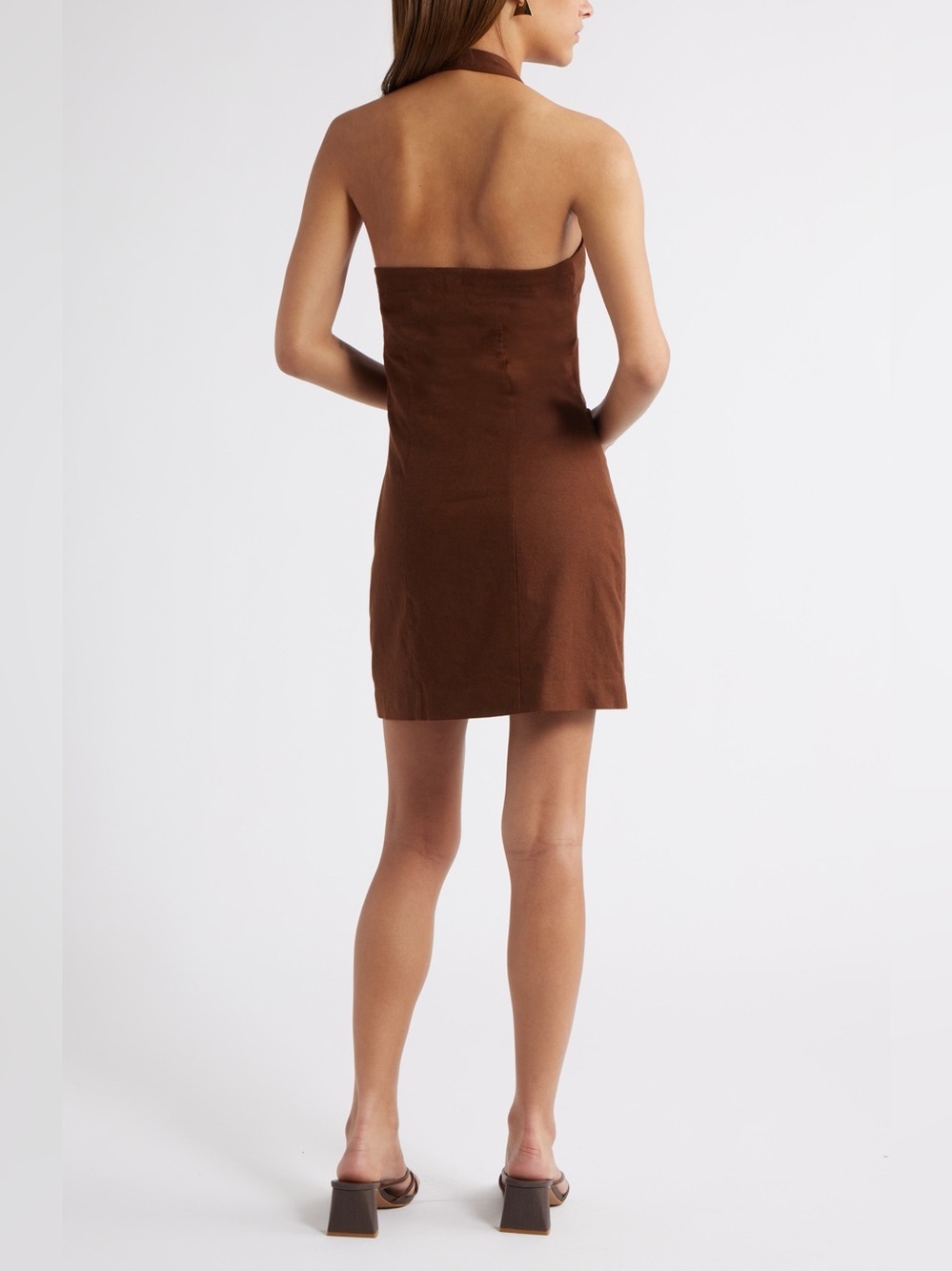 Open Edit Halter Linen Blend Minidress NWT - Picture 3 of 7